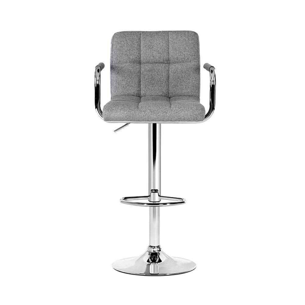 2x Bar Stools Fabric Gas Lift w/Armrest Grey