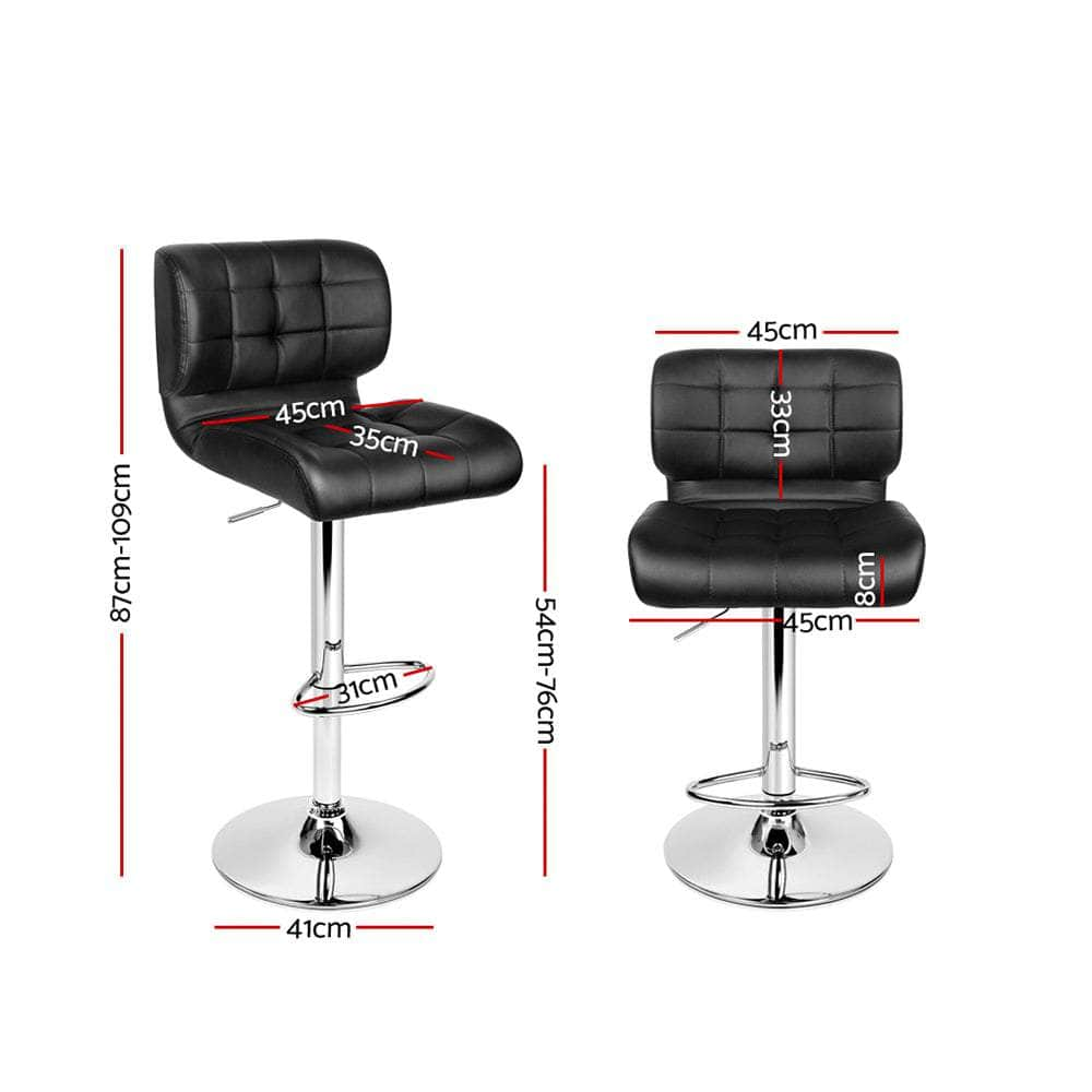 2x Bar Stools Gas Lift Leather Padded Stool Black