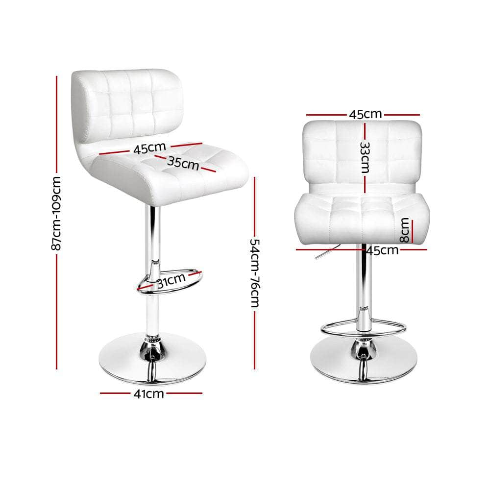 2x Bar Stools Gas Lift Leather Padded White