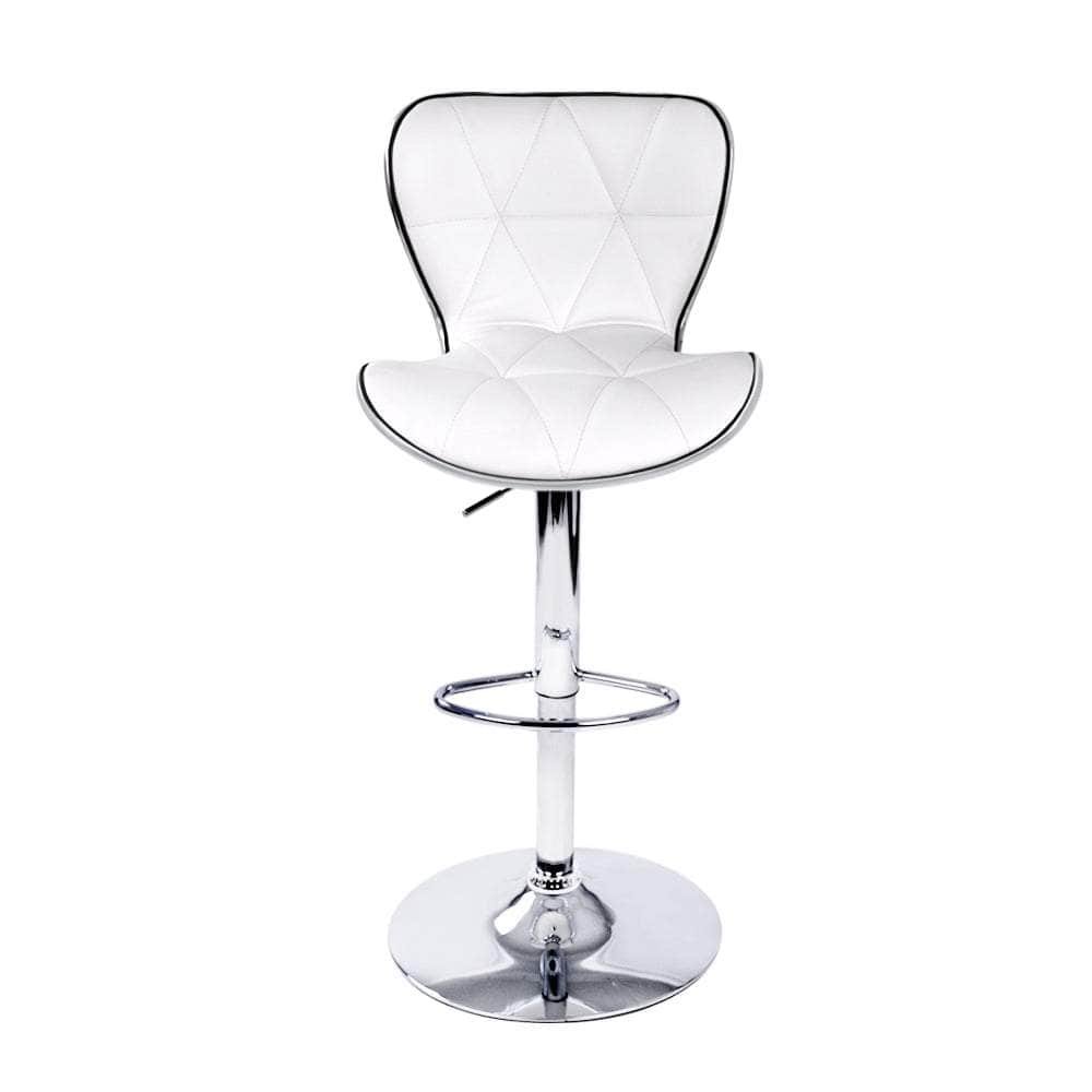 2x Bar Stools Gas Lift Leather Seat White