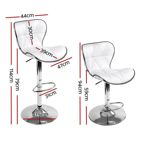 2x Bar Stools Gas Lift Leather Seat White