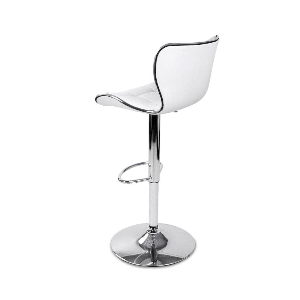 2x Bar Stools Gas Lift Leather Seat White