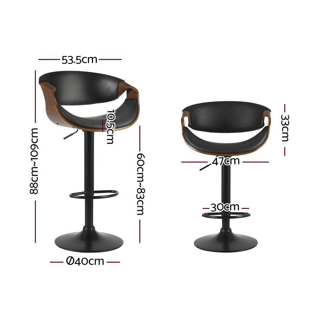 2x Bar Stools Gas Lift Leather w/Armrest