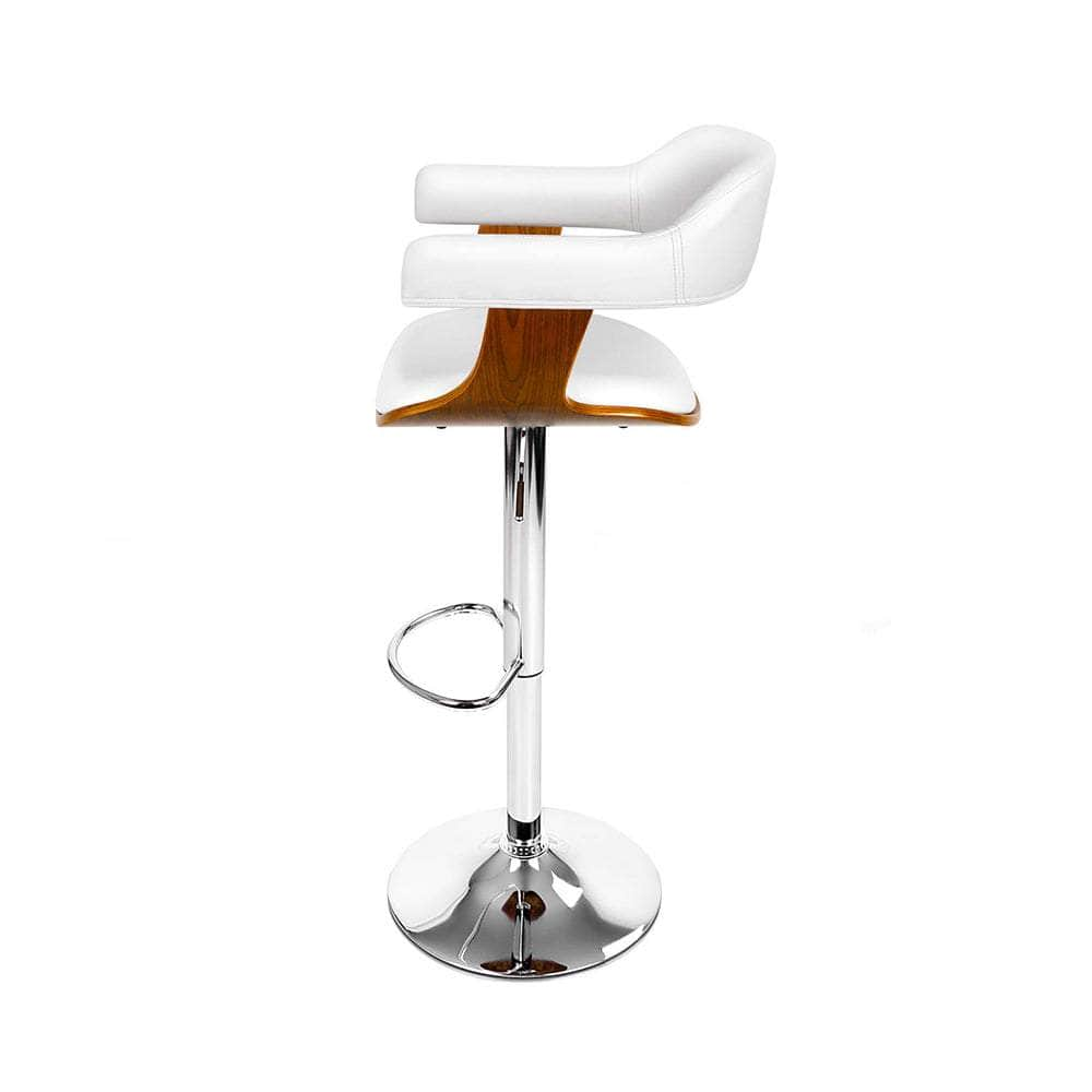 2x Bar Stools Gas Lift Leather w/Armrest White