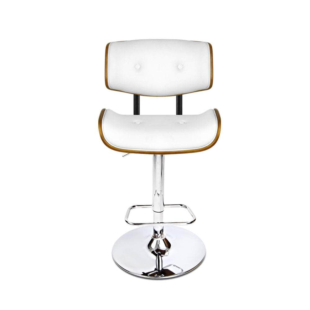 2x Bar Stools Gas Lift Leather White