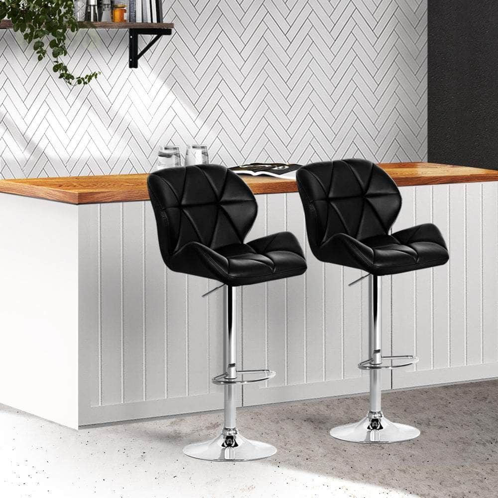 2x Bar Stools Gas Lift Padded Leather Black