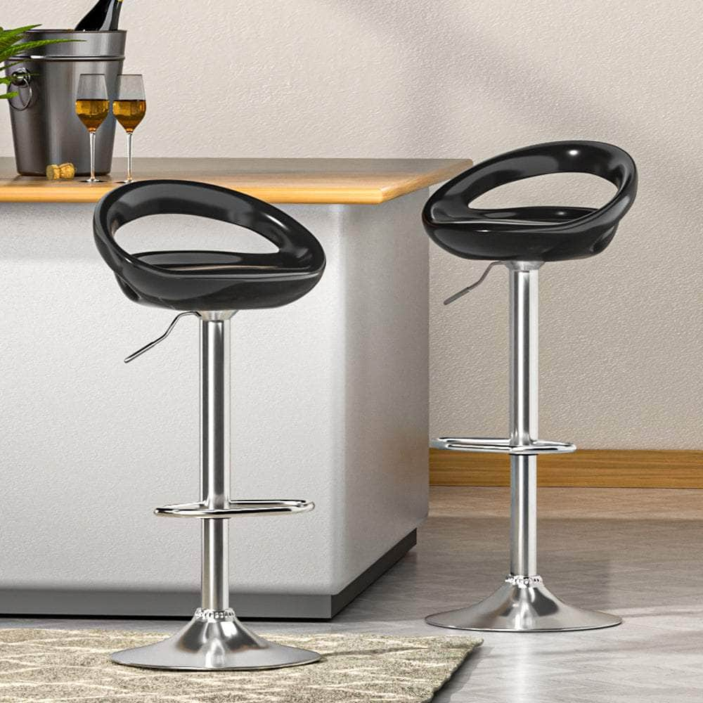 2x Bar Stools Gas Lift Plastic Seat Black