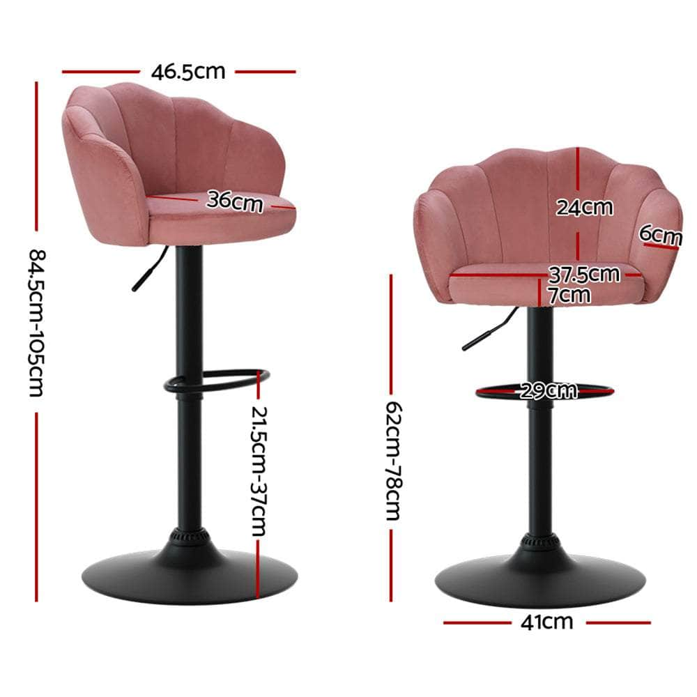 2x Bar Stools Gas Lift Velvet Pink