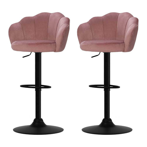 2x Bar Stools Gas Lift Velvet Pink