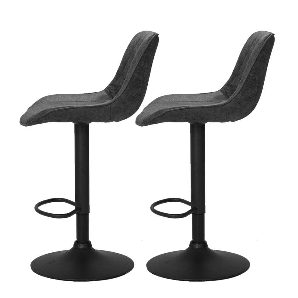 2x Bar Stools Gas Lift Vintage Leather Black