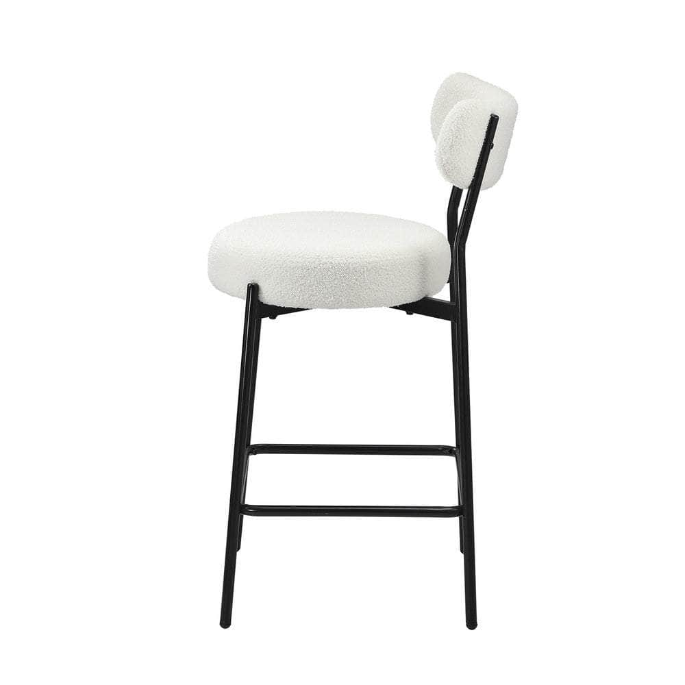 2x Bar Stools Kitchen Dining Stool Boucle Fabric White