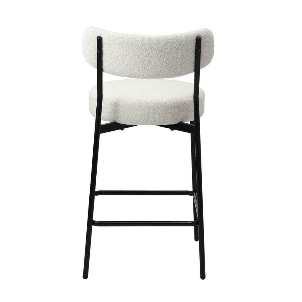 2x Bar Stools Kitchen Dining Stool Boucle Fabric White