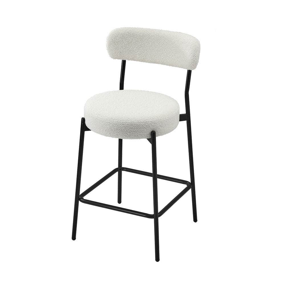 2x Bar Stools Kitchen Dining Stool Boucle Fabric White