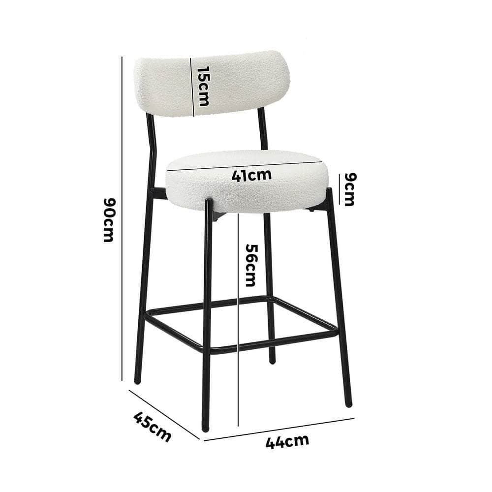 2x Bar Stools Kitchen Dining Stool Boucle Fabric White