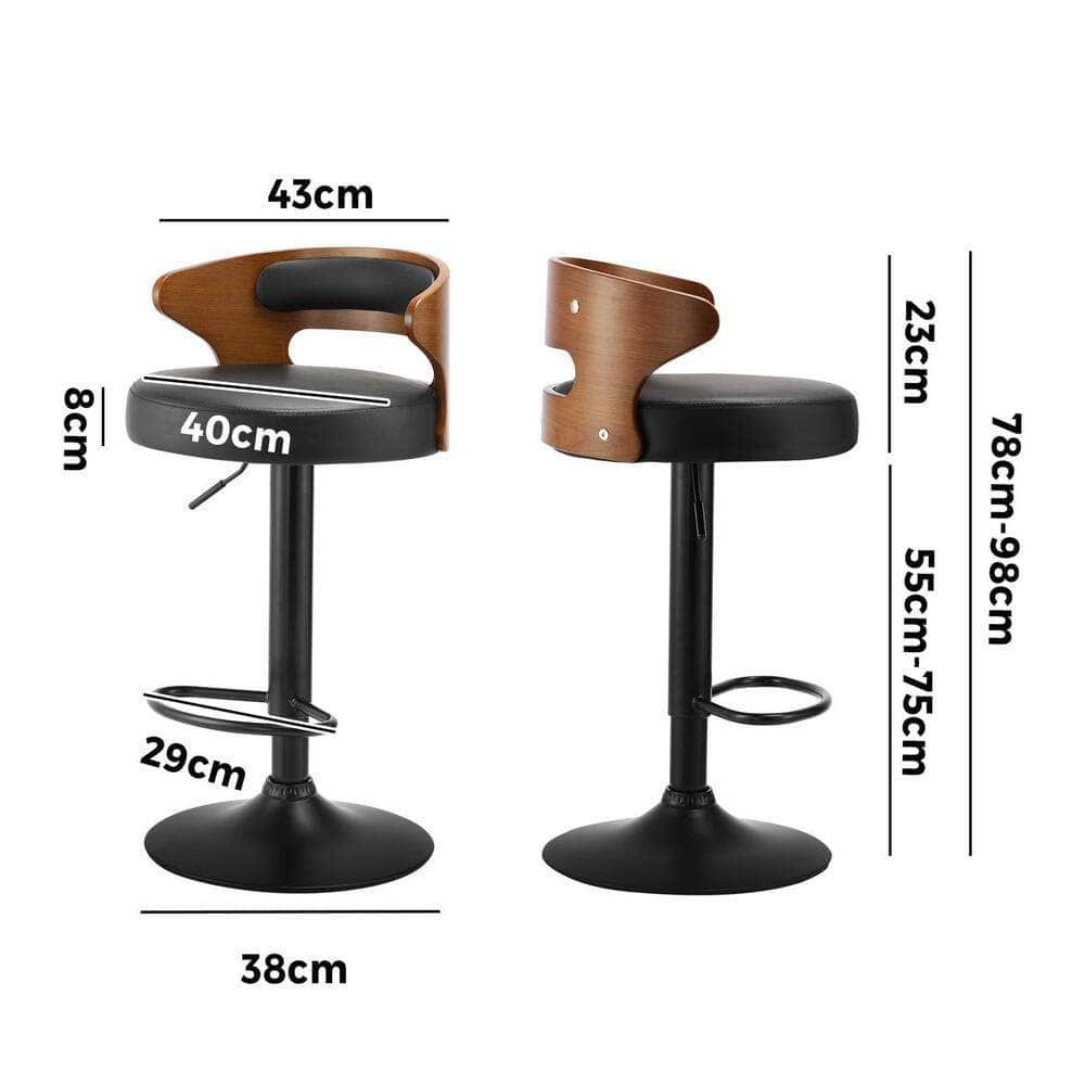 2x Bar Stools Kitchen Gas Lift Swivel Chairs Stool Wooden Barstool Black