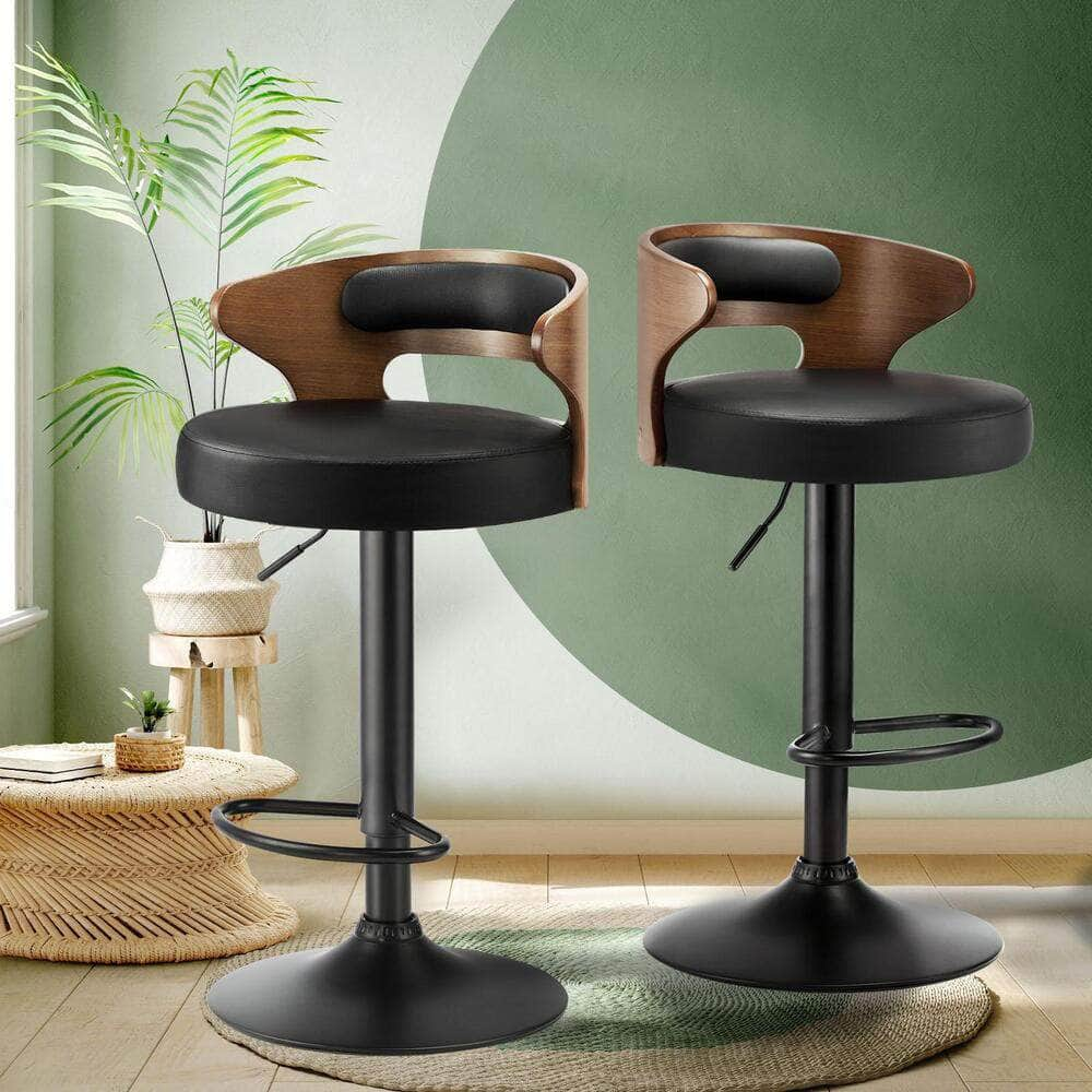 2x Bar Stools Kitchen Gas Lift Swivel Chairs Stool Wooden Barstool Black