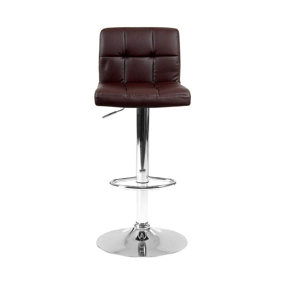 2x Bar Stools Leather Gas Lift Brown