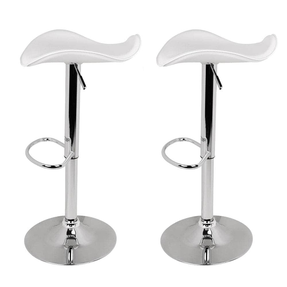 2x Bar Stools Leather Gas Lift Chair White