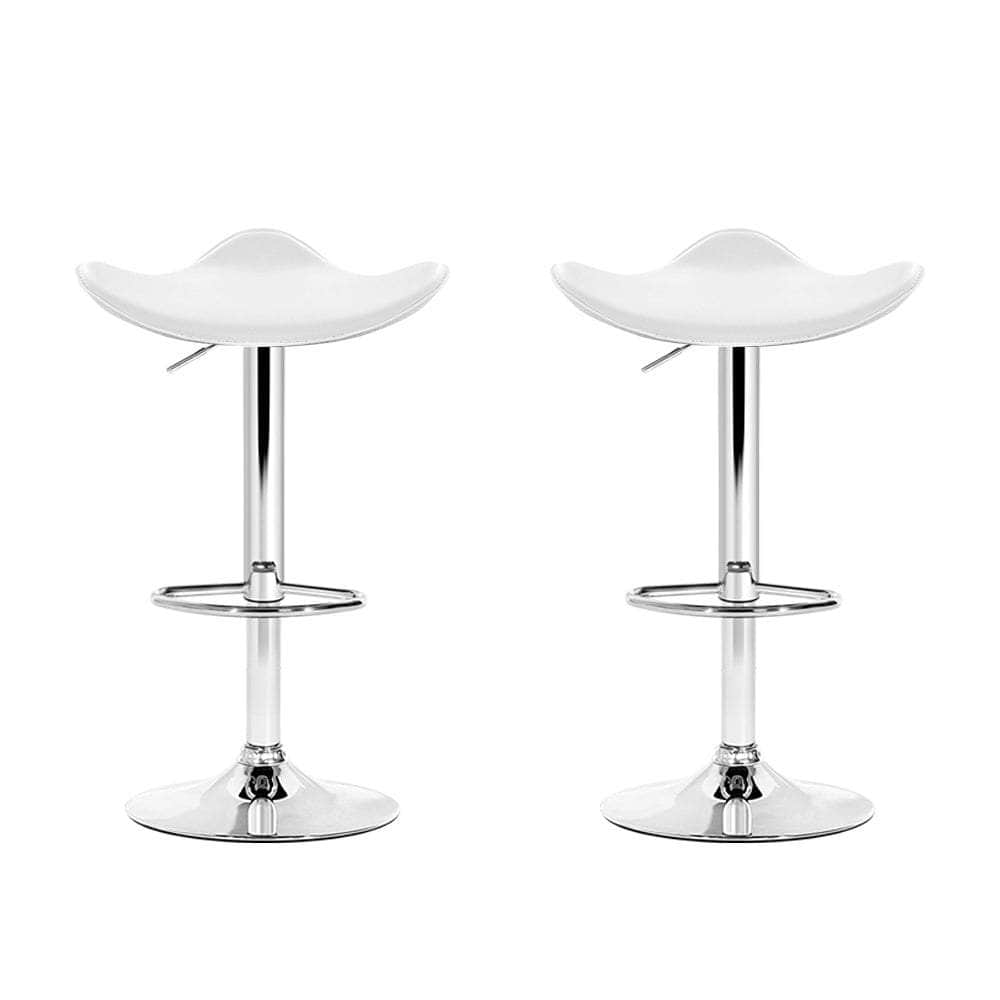 2x Bar Stools Leather Gas Lift Chair White