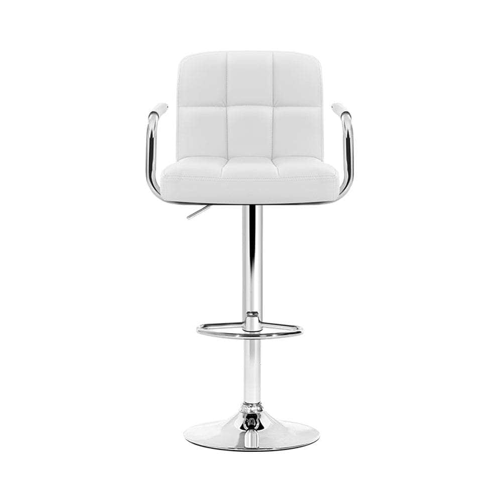 2x Bar Stools Leather Gas Lift w/Armrest White