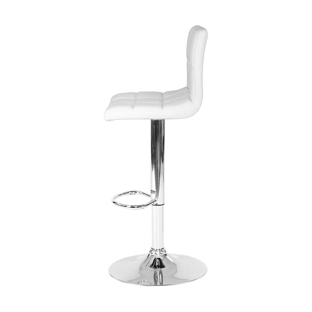 2x Bar Stools Leather Gas Lift White