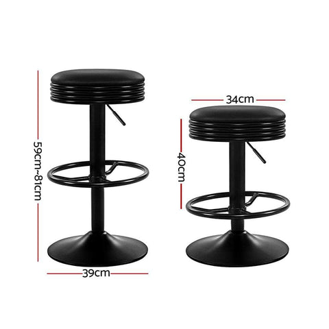 2x Bar Stools Leather Padded Gas Lift Black