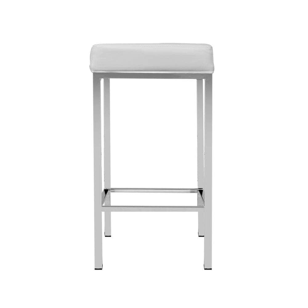 2x Bar Stools Leather Padded Metal White