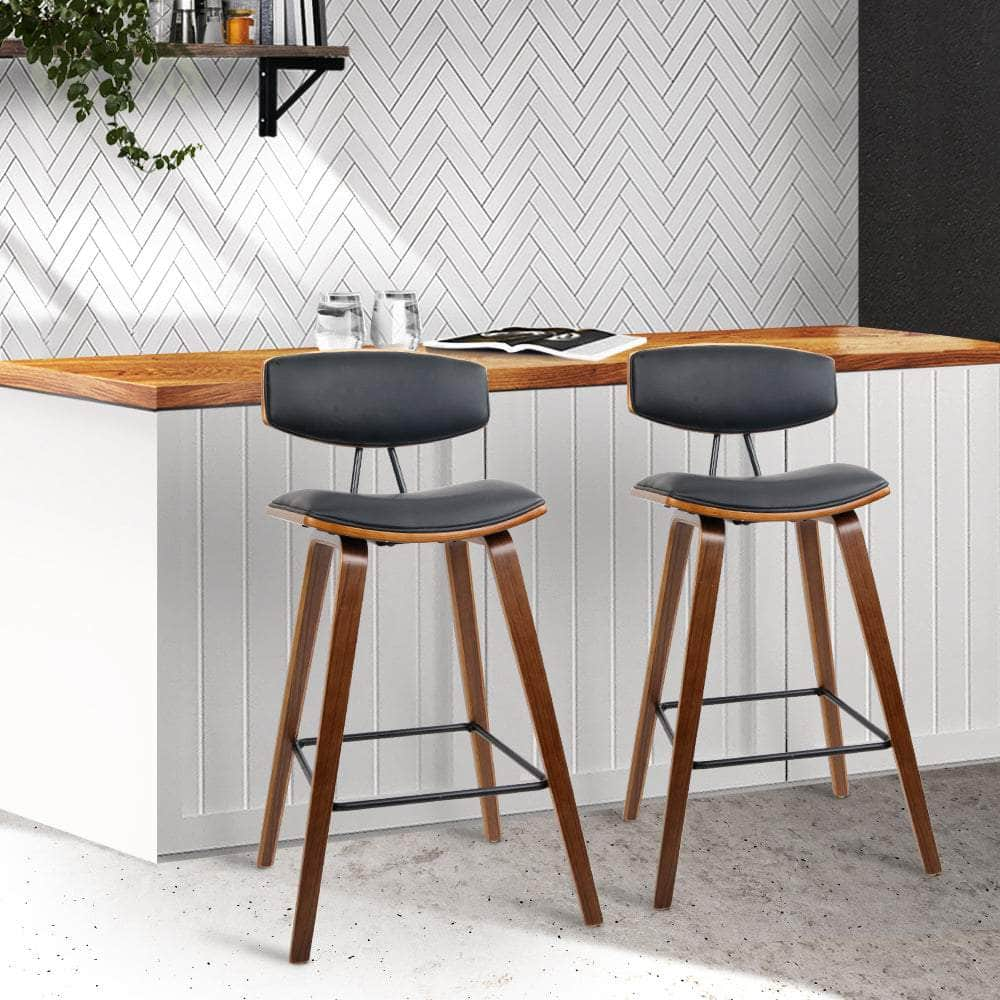 2x Bar Stools Leather Padded w/Backrest