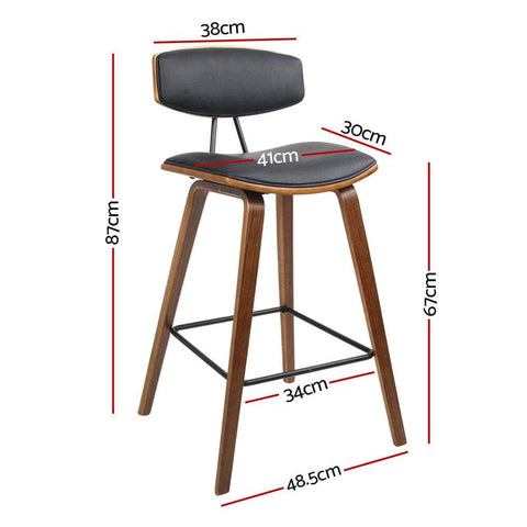 2x Bar Stools Leather Padded w/Backrest