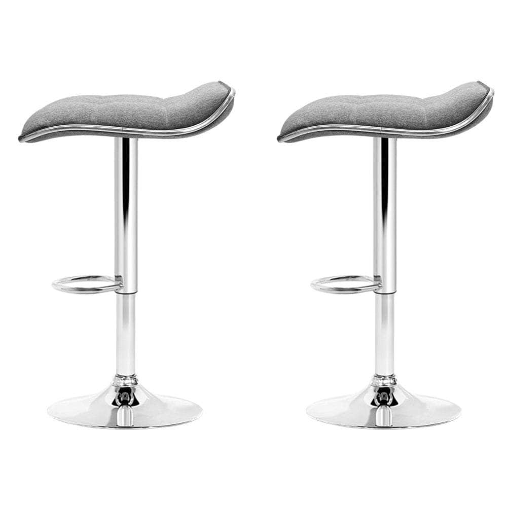 2x Bar Stools Linen Padded Gas Lift