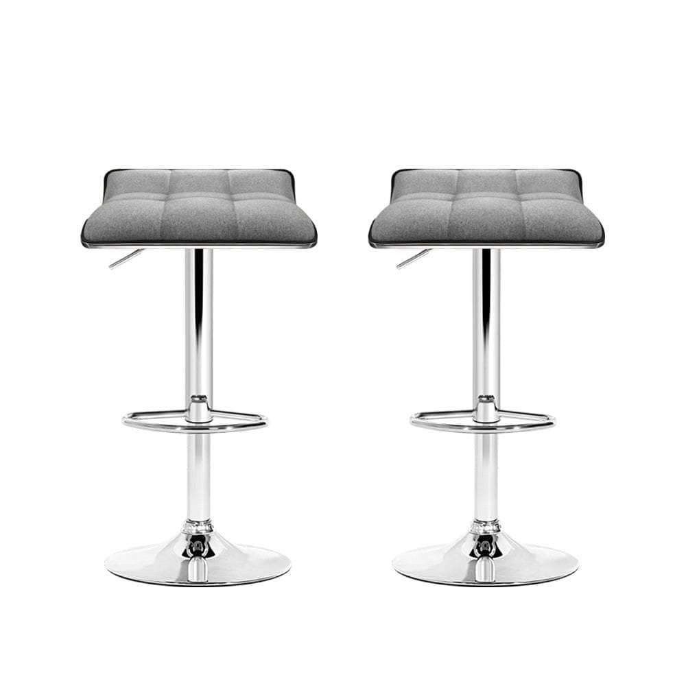 2x Bar Stools Linen Padded Gas Lift