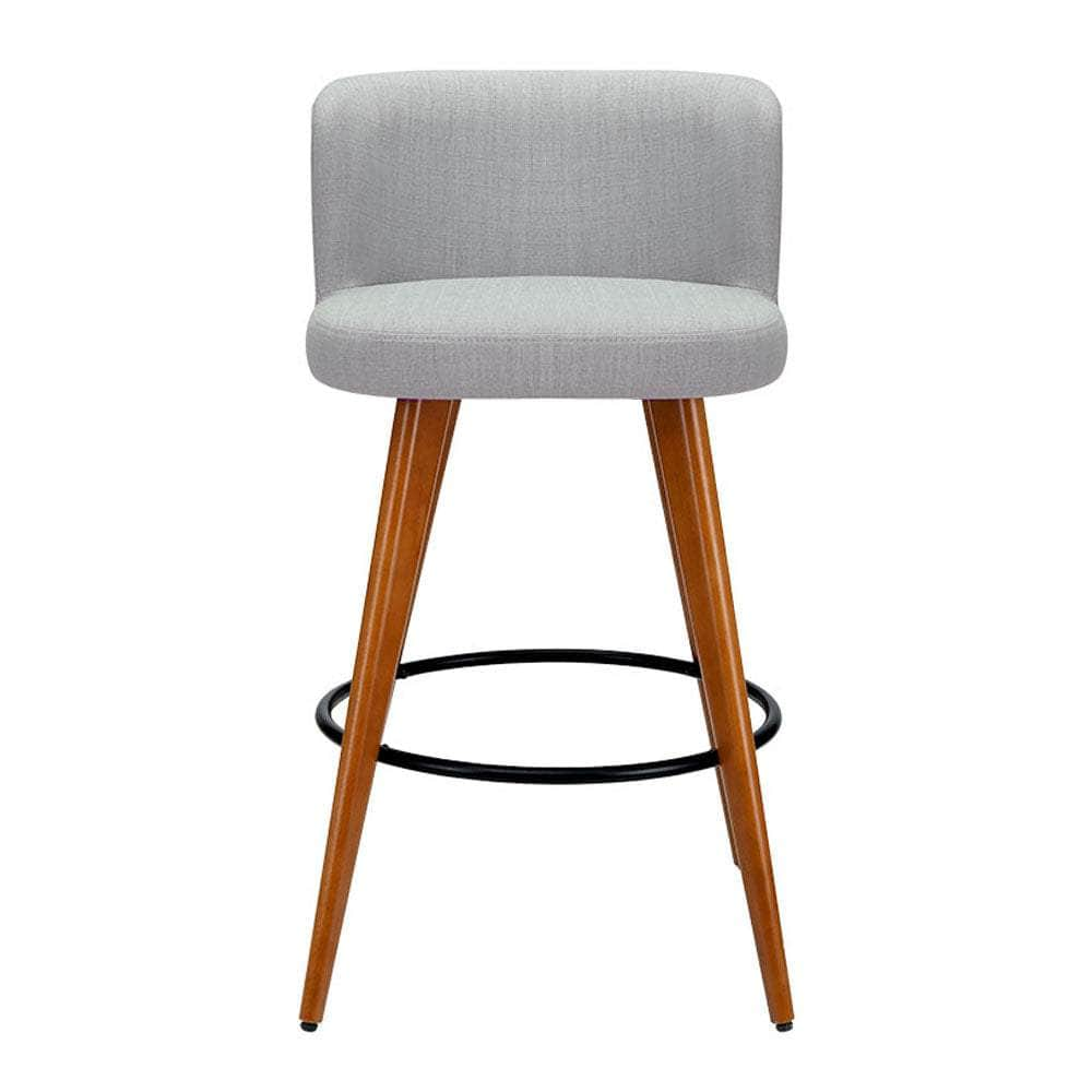 2x Bar Stools Linen Padded Wooden Grey