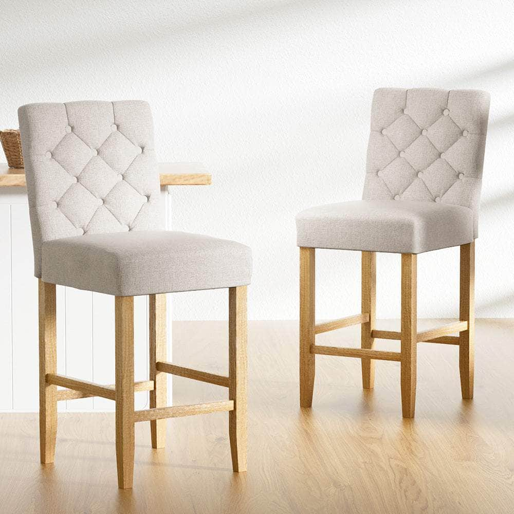 2x Bar Stools Linen Upholstered Chairs