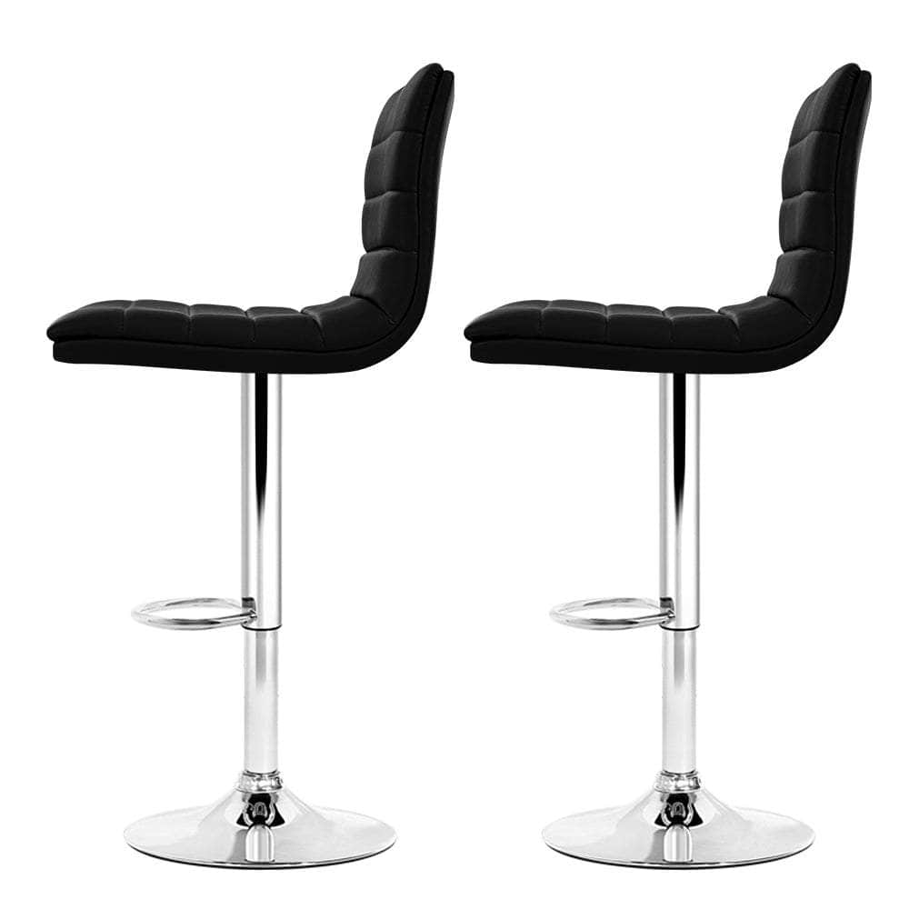 2x Bar Stools Padded Leather Gas Lift Black