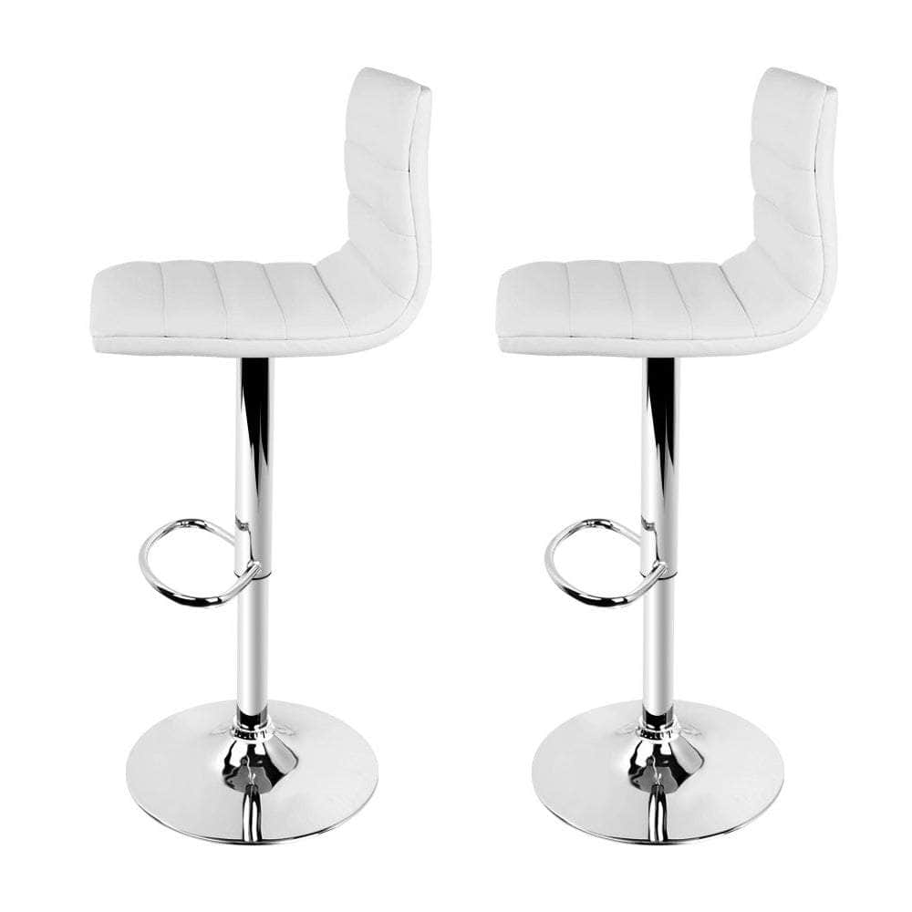 2x Bar Stools Padded Leather Gas Lift White