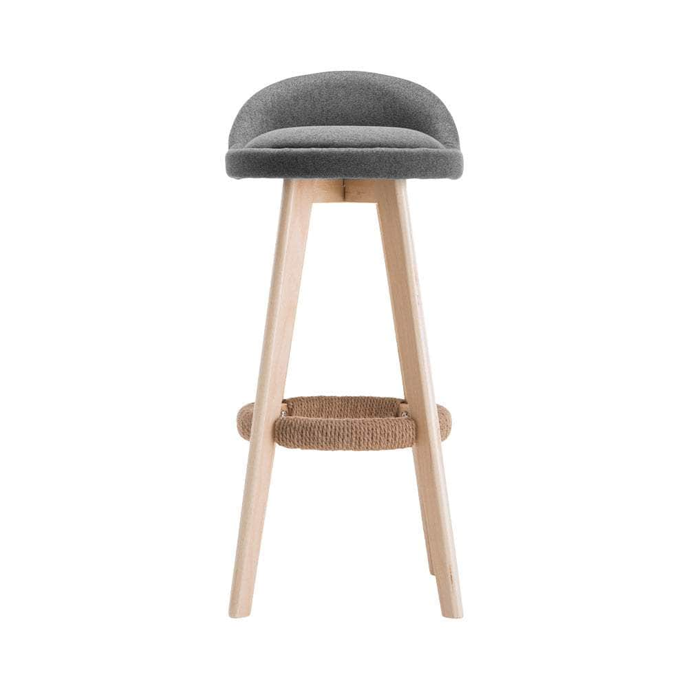 2x Bar Stools Padded Linen Wooden Grey