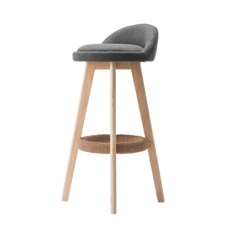 2x Bar Stools Padded Linen Wooden Grey