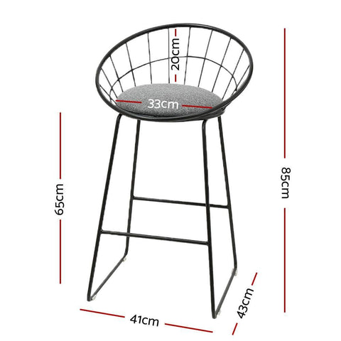 2x Bar Stools Padded Seat Metal