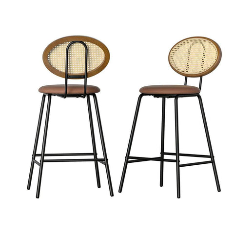 2x Bar Stools PU Leather Stools Brown