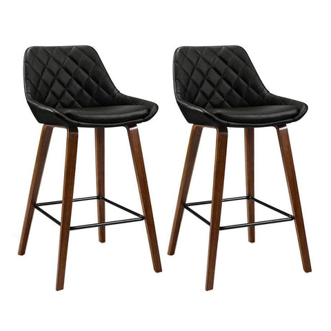 2x Bar Stools PU Seat Wooden