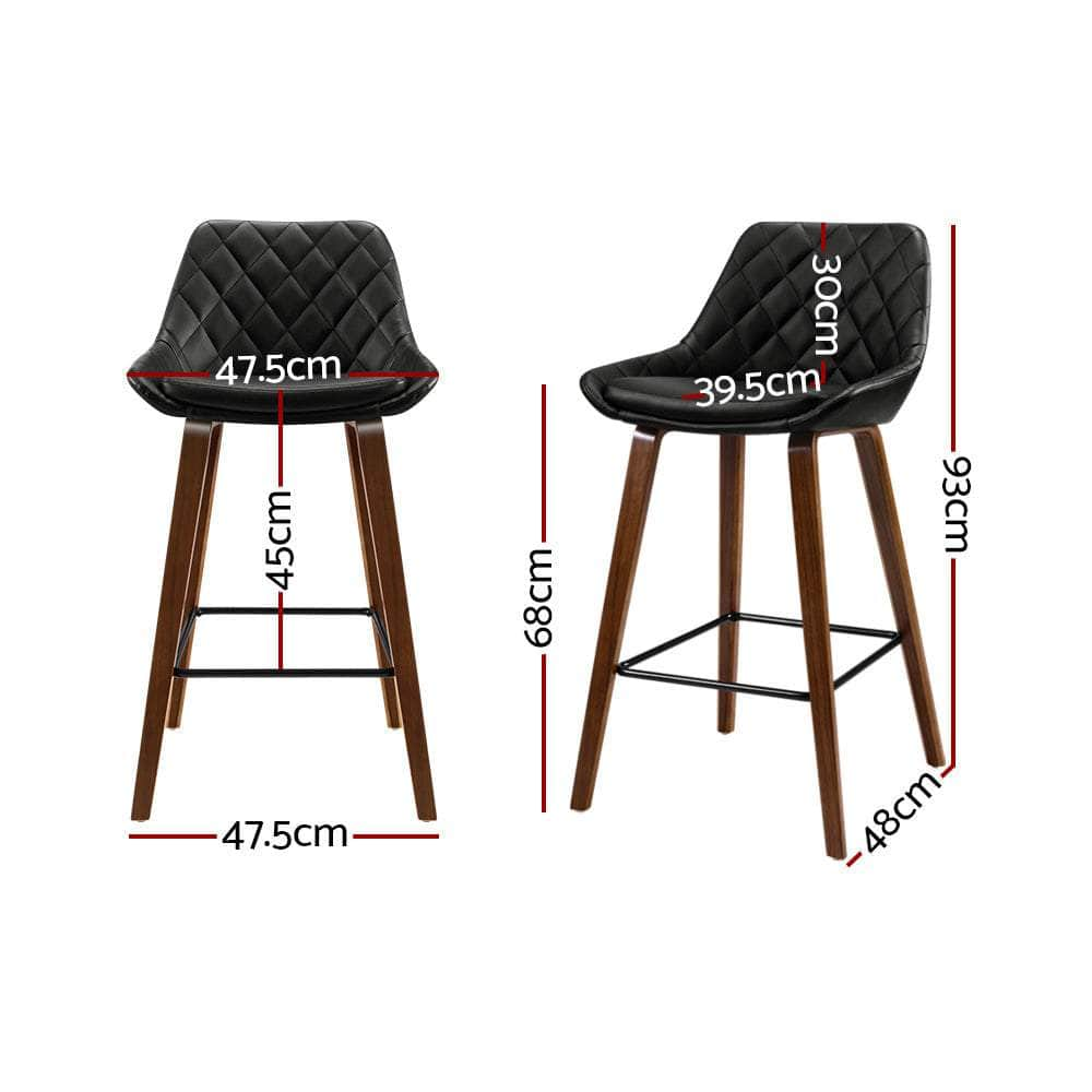 2x Bar Stools PU Seat Wooden