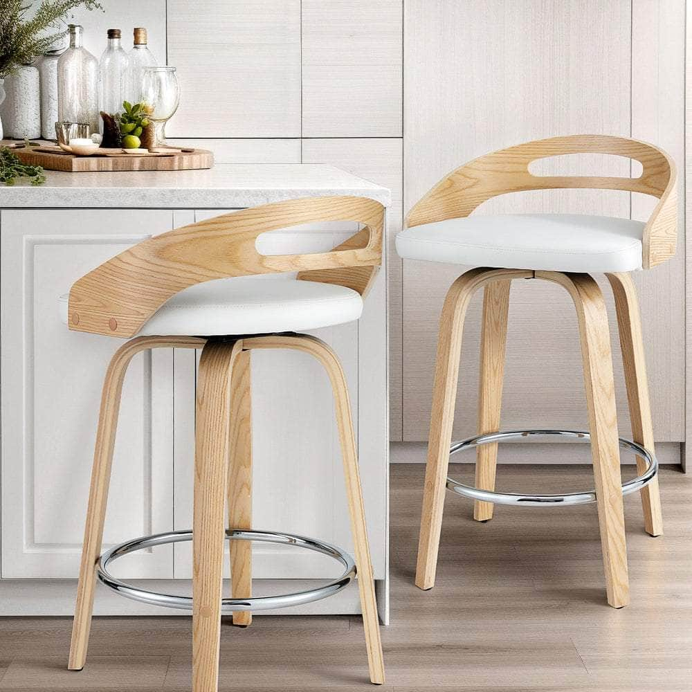 2x Bar Stools Swivel Dining Chairs Low Back Counter Seat PU Cushion