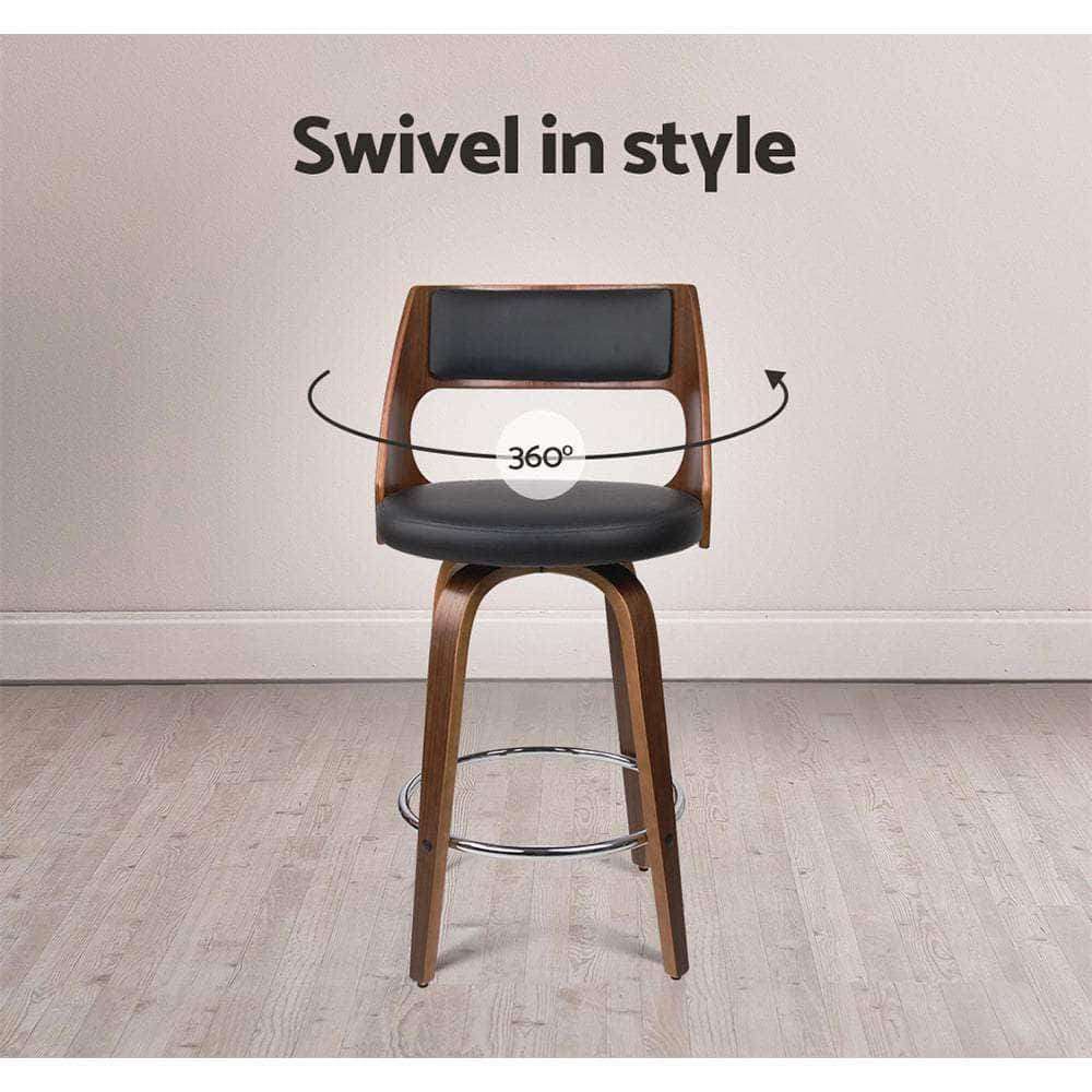 2x Bar Stools Swivel Leather Chair 76cm