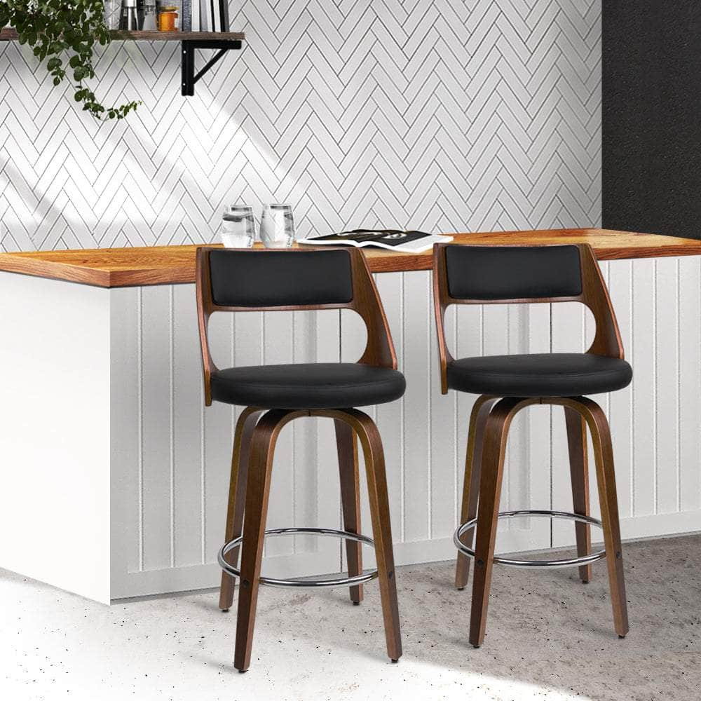 2x Bar Stools Swivel Leather Chair 76cm