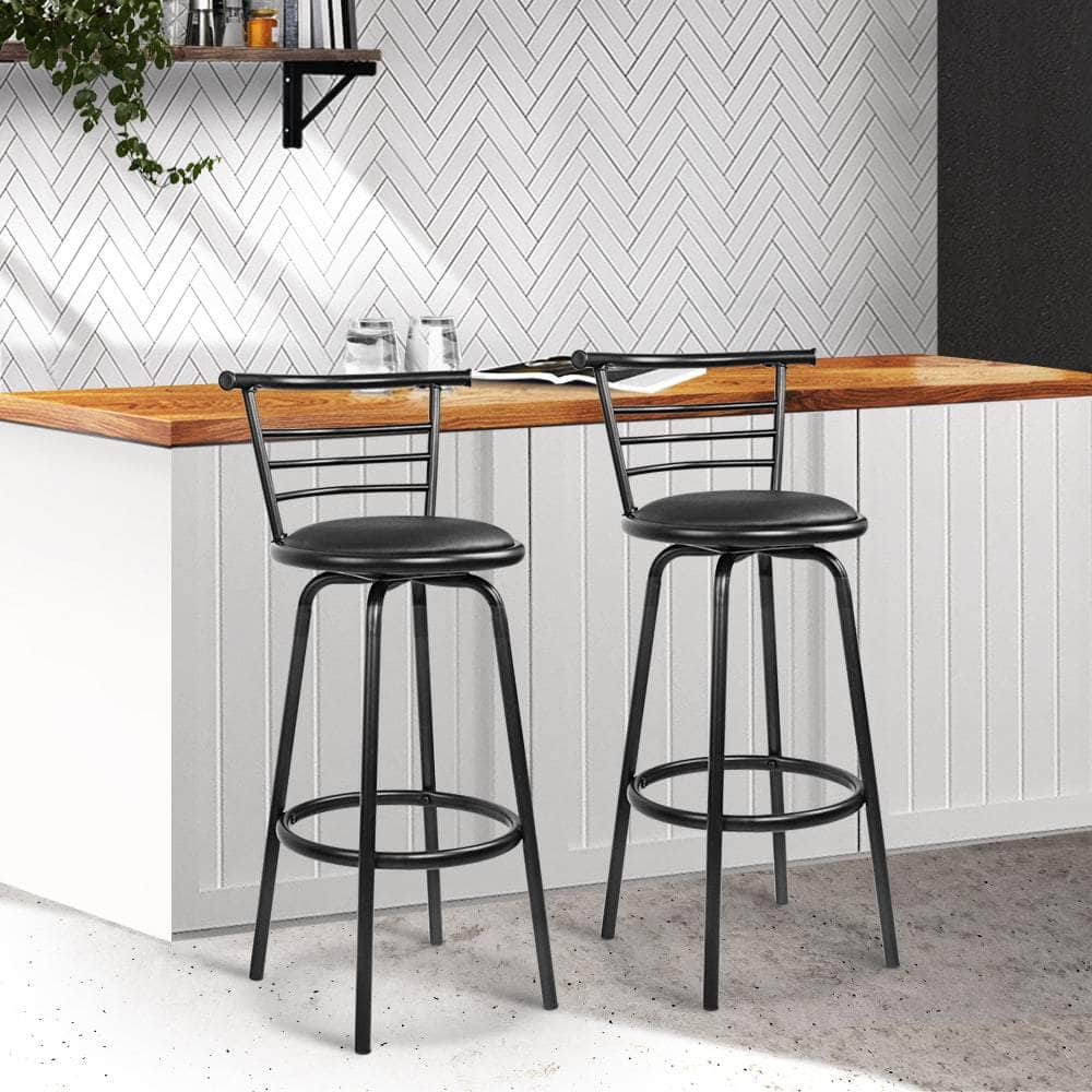 2x Bar Stools Swivel Leather Padded Metal