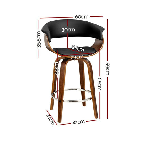 2x Bar Stools Swivel PU Seat Wooden