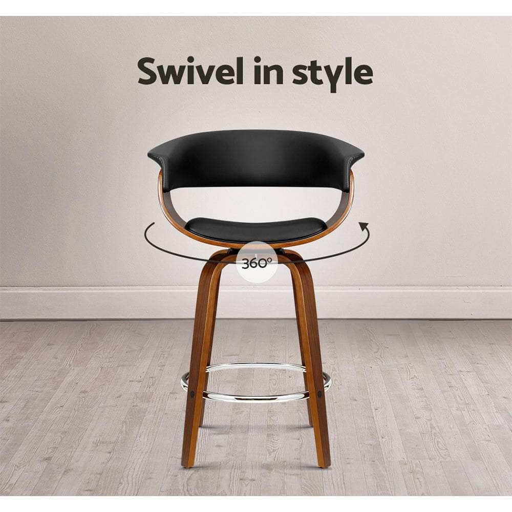 2x Bar Stools Swivel PU Seat Wooden