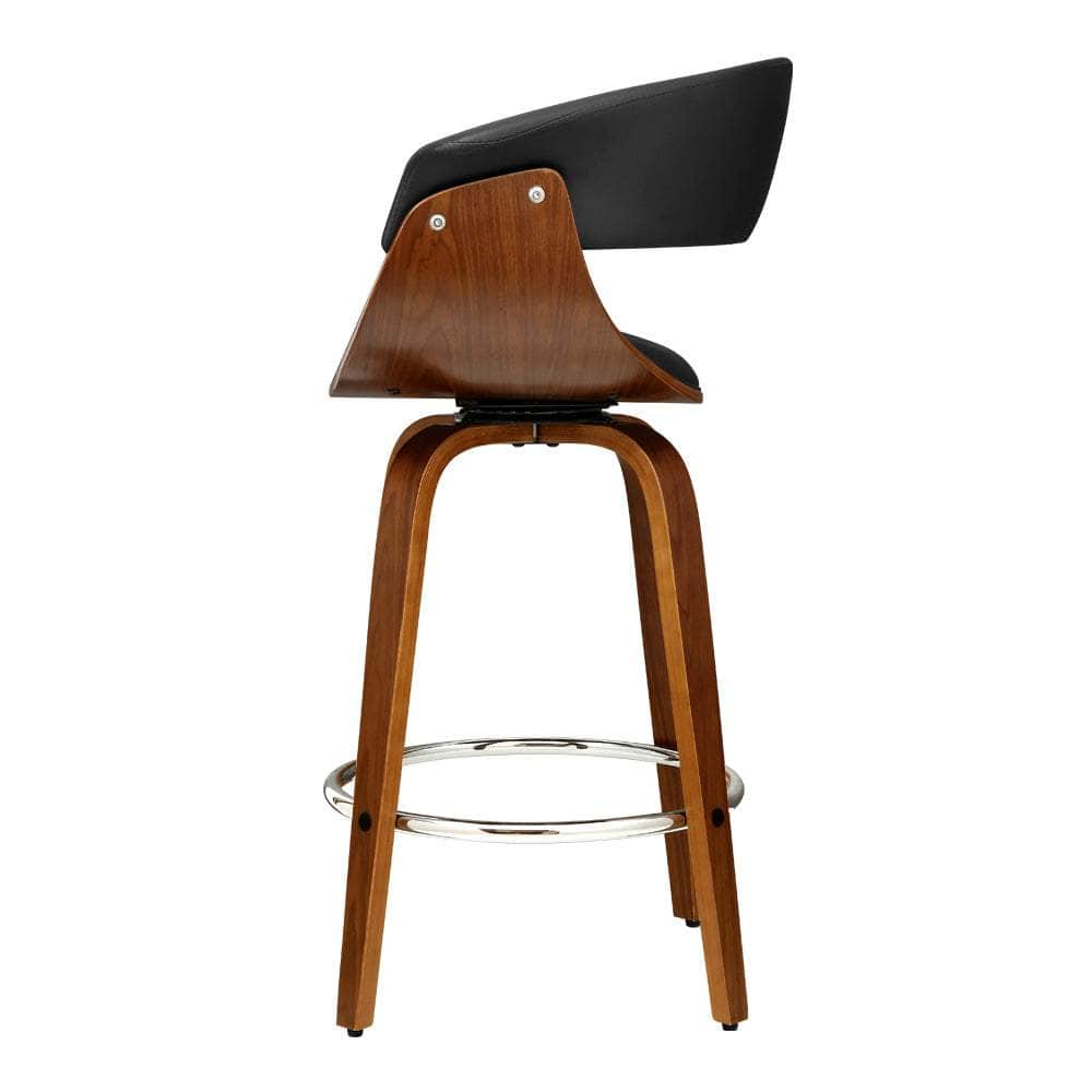 2x Bar Stools Swivel PU Seat Wooden