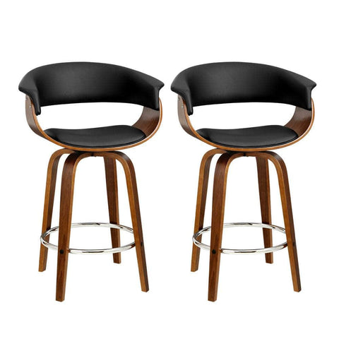 2x Bar Stools Swivel PU Seat Wooden