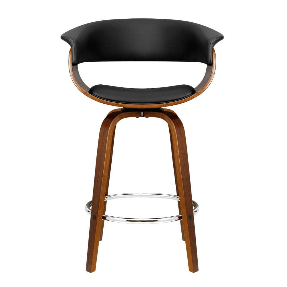 2x Bar Stools Swivel PU Seat Wooden